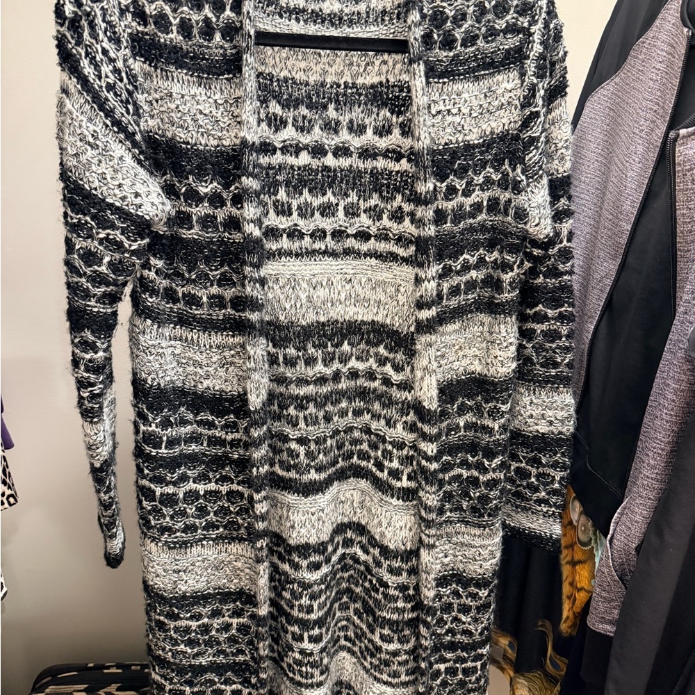 Elegant Black and White Knit Cardigan
